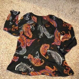 Paisley Print Black Blouse